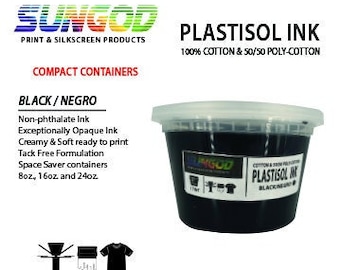 Black plastisol ink for 100% Cotton and 50/50 Cotton Blend T-shirt. Small Runs / Garage Printer / Home Printer / Space Saver Containers