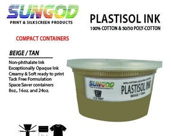 Beige (Tan) plastisol ink for 100% Cotton & 50/50 Cotton Blend T-shirt. Small Runs / Garage Printer / Home Printer /Space Saver Containers