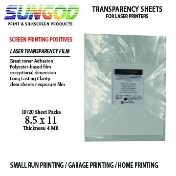 Transparency Sheets for Laser Printers 8.5 X 11-10 Sheets / Positive /  Clear Film / 4 Mil / Film Exposure / Silkscreen Printing / Small Shop 