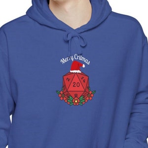 Comfort Colors Merry Critmas Dungeons and Dragons Nat 20 Hooded Sweatshirt | DND Hoodie D20 Dice | Crit DND Pull Over for Christmas Holiday
