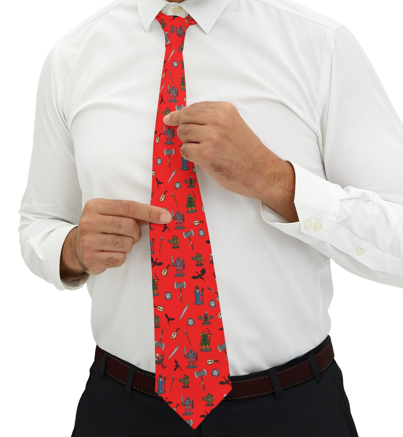 Fun Dungeons and Dragons Tie Necktie with DND Themed Classes, Players Funny Dungeon Master Gift Wizard, Bard, Barbarian and More
