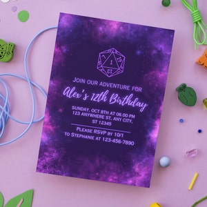 Dungeons and Dragons Birthday Party Digital Download Invitation / Editable Canva Template for Children or Adult Celebration / Print at Home