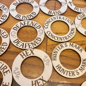 Condition Rings Dungeons and Dragons | Wooden Condition Rings | Table Top Effect Rings | Enemy and Boss Token Set | DND Condition Set