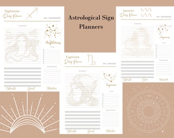 Juego de planificador de signos astrológicos / Juego de calendario de planificación de descarga digital de astrología / Hojas de signos y constelaciones de brujas para planes diarios