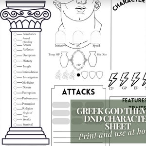 Feuille du MDN sur le thème du dieu grec en téléchargement numérique / Donjons et dragons 5e personnage et feuille de campagne / Téléchargement et impression à domicile