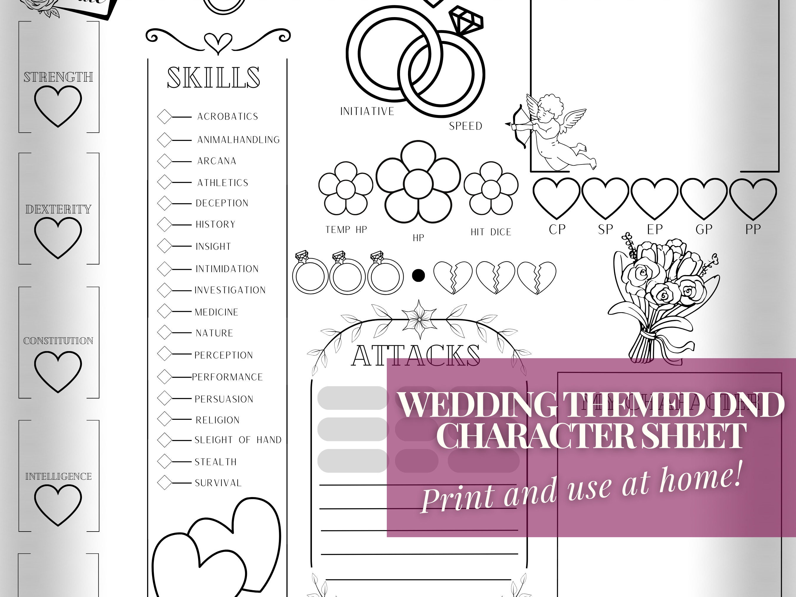 Wedding \u0026 Love-themed Dungeons and Dragons 5e Character Sheet / DND Romance  Campaign Page / Digital Download / Print From Home - Etsy, image size:2700x2025