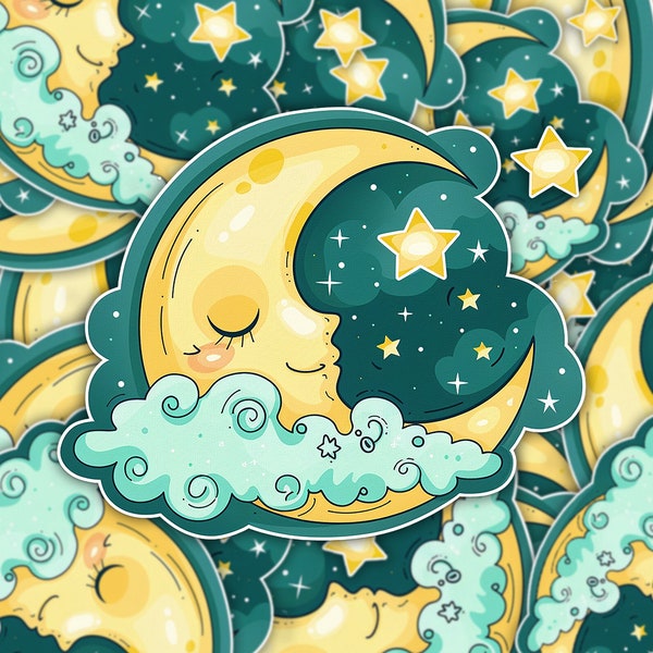 Sleepy Moon and Stars Sticker Verträumtes Space Design