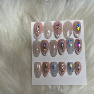 acrylic french with rhinestone press ons