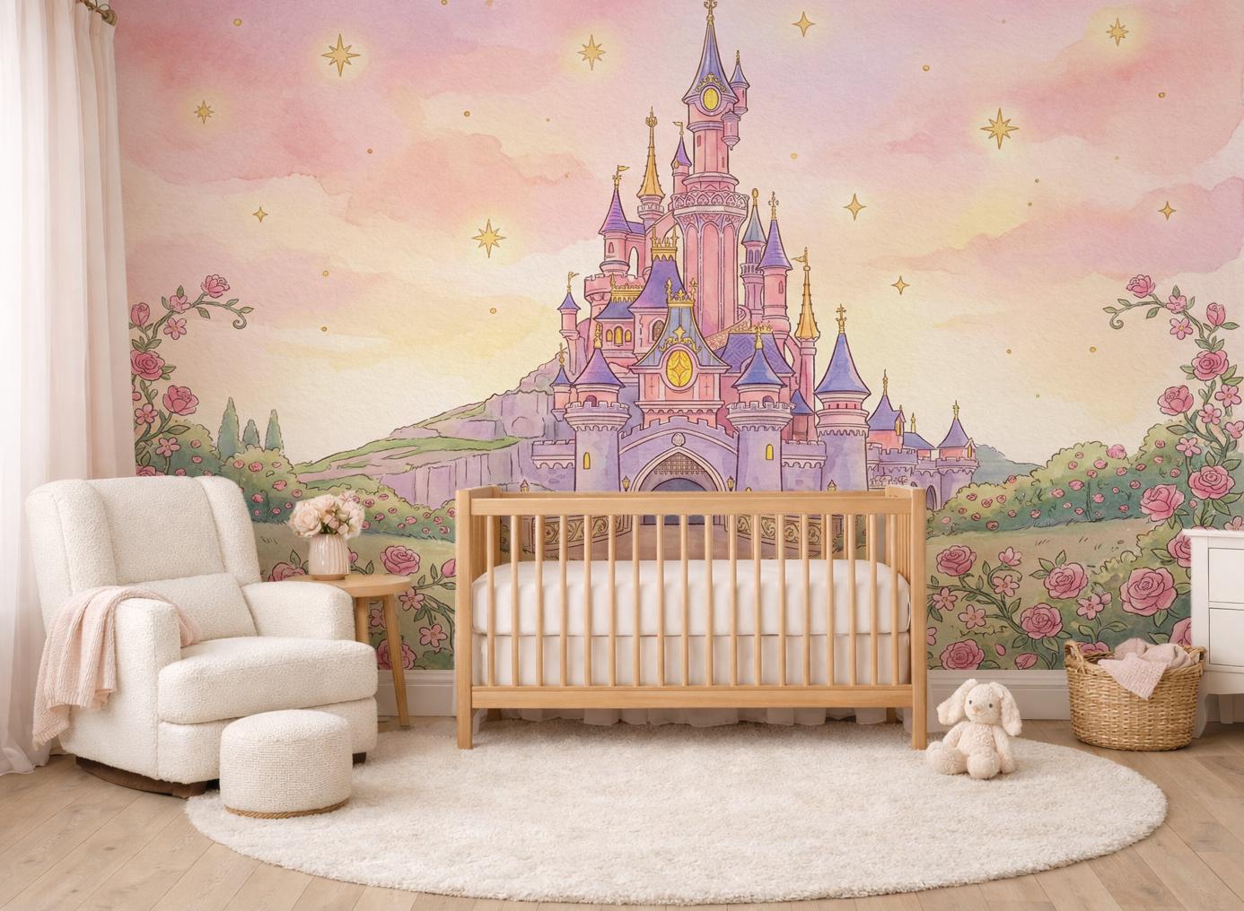 Sleeping Rose Castle Nursery Wall Mural – Fairytale Wallpaper for Baby ...