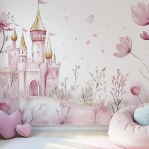 Gilded Castle Wallpaper- Nursery Wallpaper | Children's Wall Art | Illustrated Mural