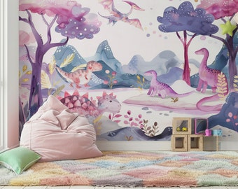 Dino Pals Mural - Nursery Wallpaper | Children&#39;s Wall Art | Illustrated Mural