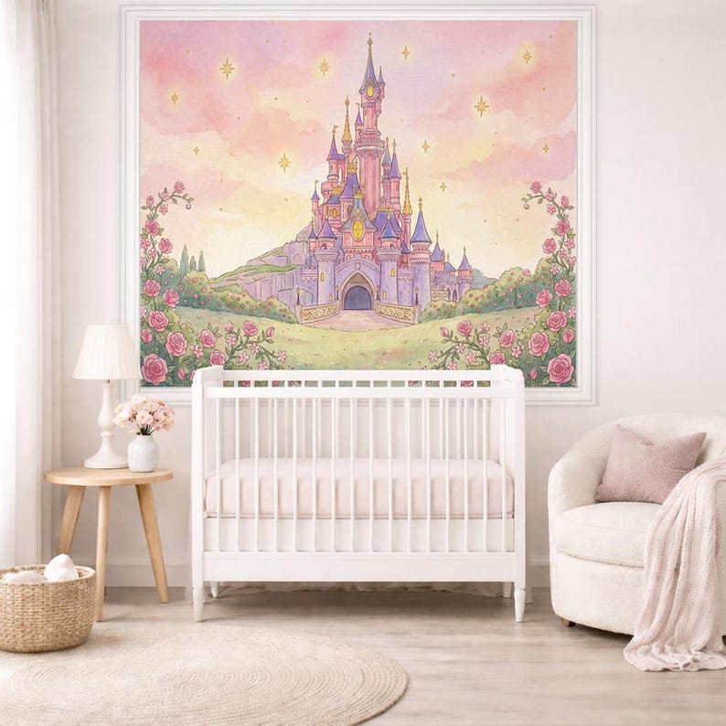 Princess Castle Wall Mural for Girls Bedroom – Pink Fairytale Wallpaper ...