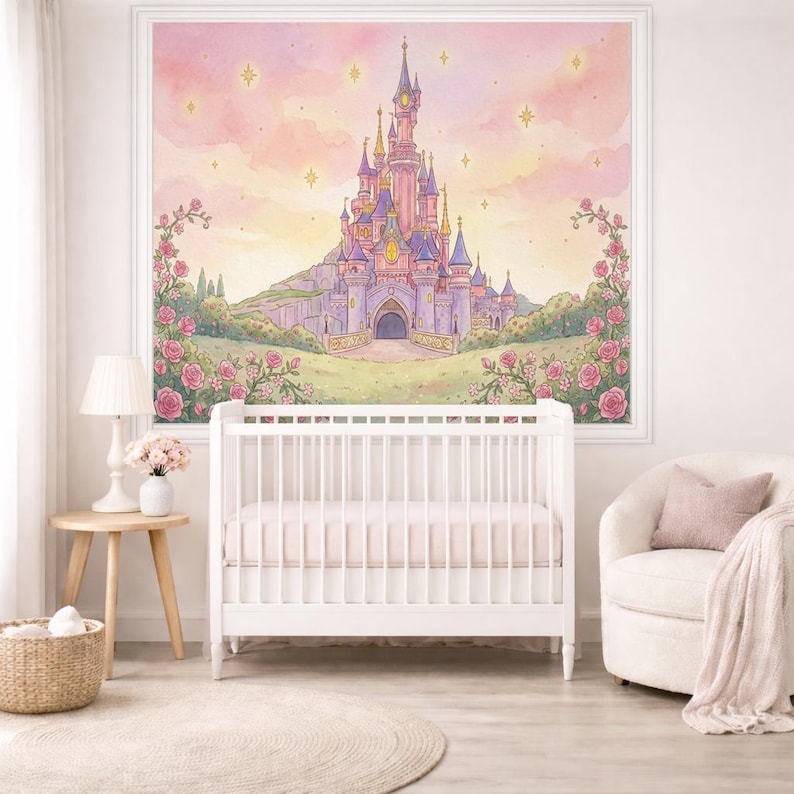 Sleeping Rose Castle Nursery Wall Mural – Fairytale Wallpaper for Baby ...