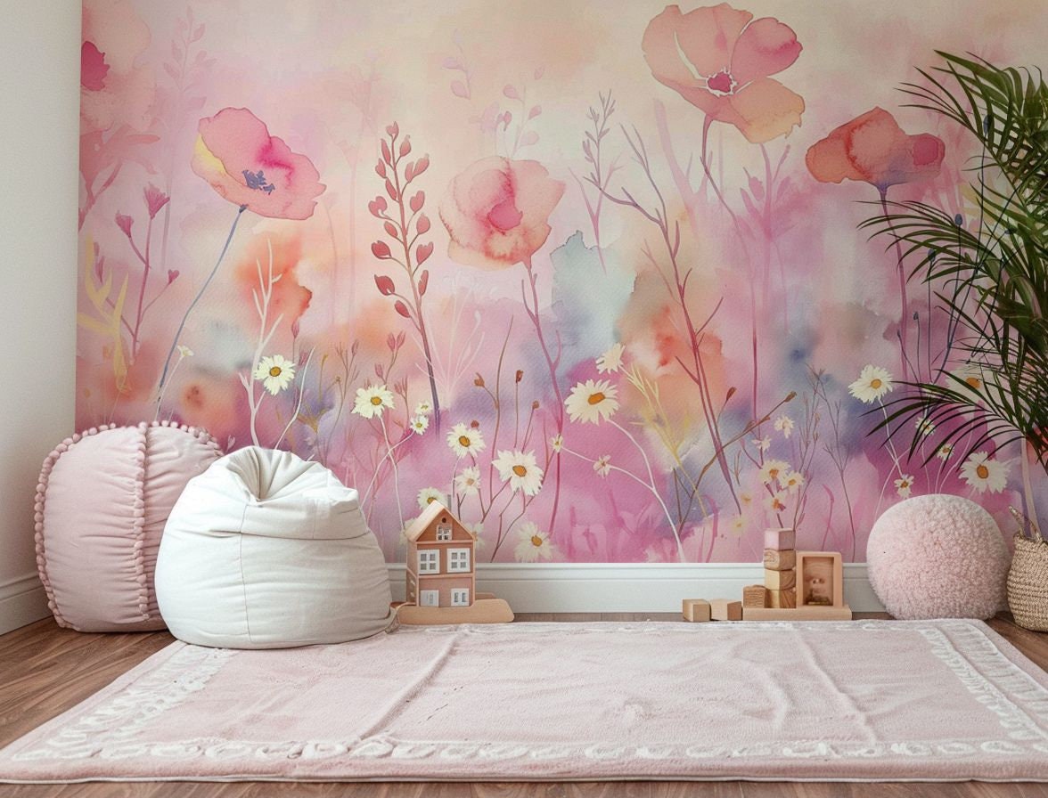 Wildflower Dreams Mural- Nursery Wallpaper | Children's Wall Art | Illustrated Mural