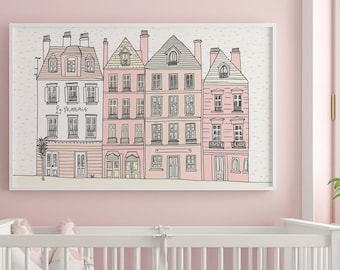 Paris Street Print-kwekerij Parijs Art Print | Kindermuurkunst | Stad geïllustreerde kunstafdruk