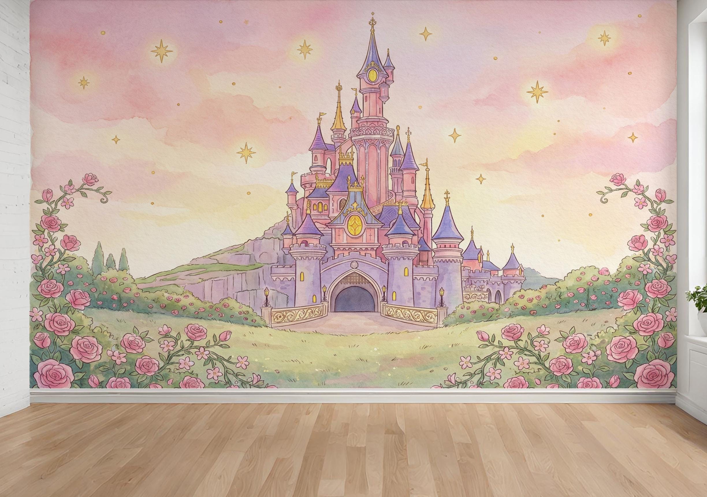 Sleeping Rose Castle Nursery Wall Mural – Fairytale Wallpaper for Baby ...