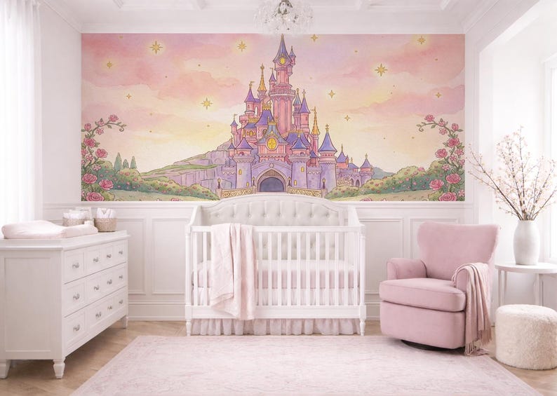 Sleeping Rose Castle Nursery Wall Mural – Fairytale Wallpaper for Baby ...