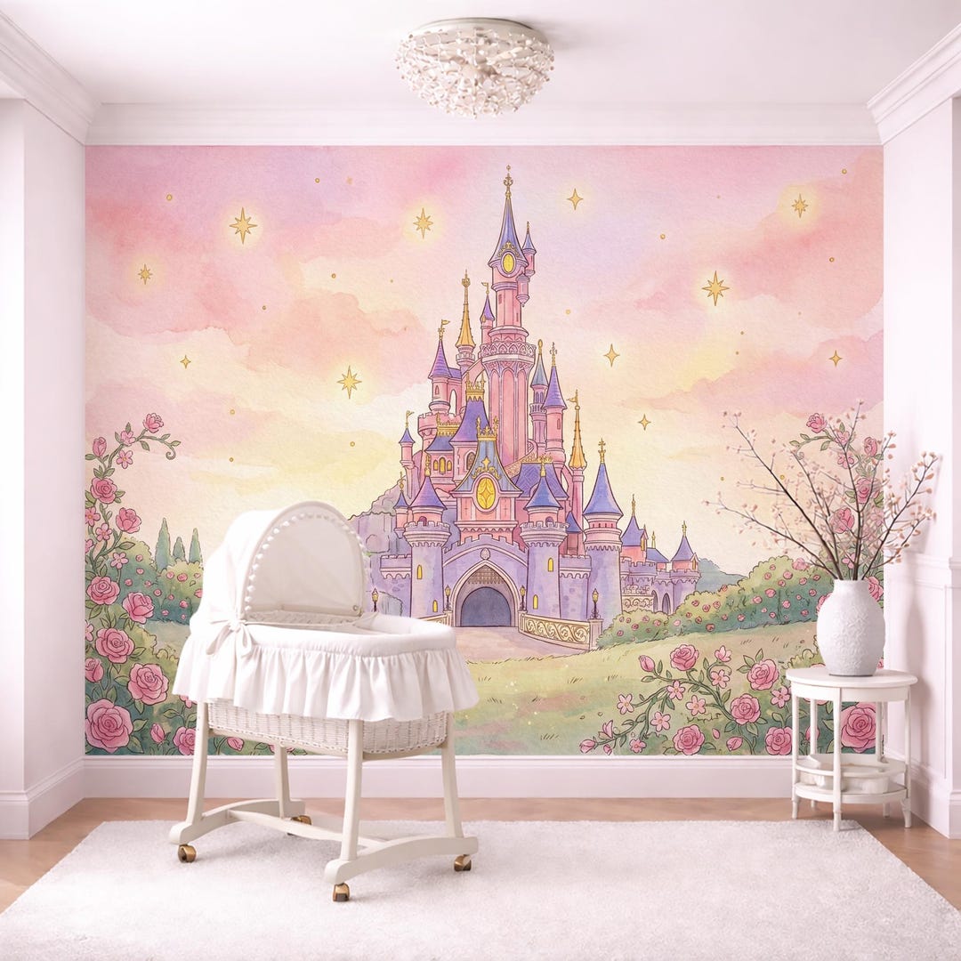 Sleeping Rose Castle Nursery Wall Mural – Fairytale Wallpaper for Baby ...