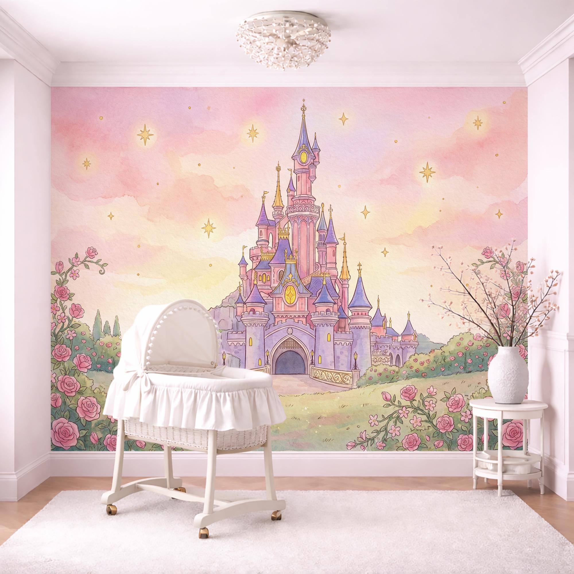 Sleeping Rose Castle Nursery Wall Mural – Fairytale Wallpaper for Baby ...