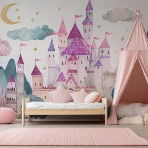 Enchanted Castle Wallpaper- Nursery Wallpaper | Children's Wall Art | Illustrated Mural