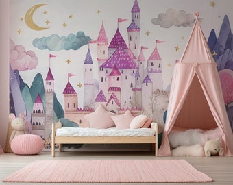 Enchanted Castle Wallpaper- Nursery Wallpaper | Children&#39;s Wall Art | Illustrated Mural