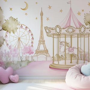 A Carnival in Paris Wallpaper- Nursery Paris Wallpaper | Children&#39;s Wall Art | City Illustrated Mural