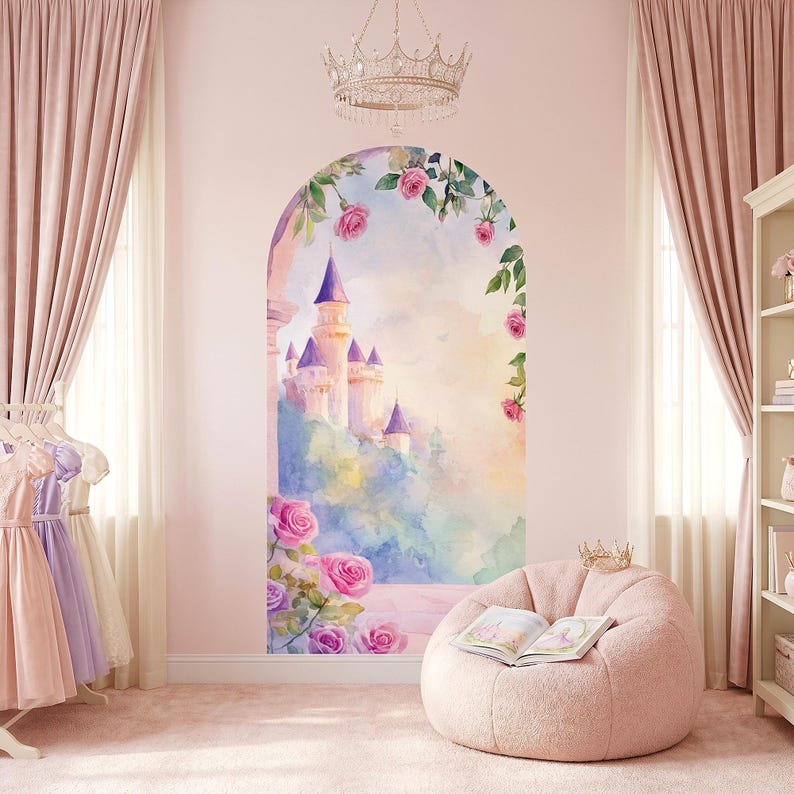 Turret And Roses Bella Tower Castle Arch Decal- Nursery Wall Sticker | Children's Wall ...