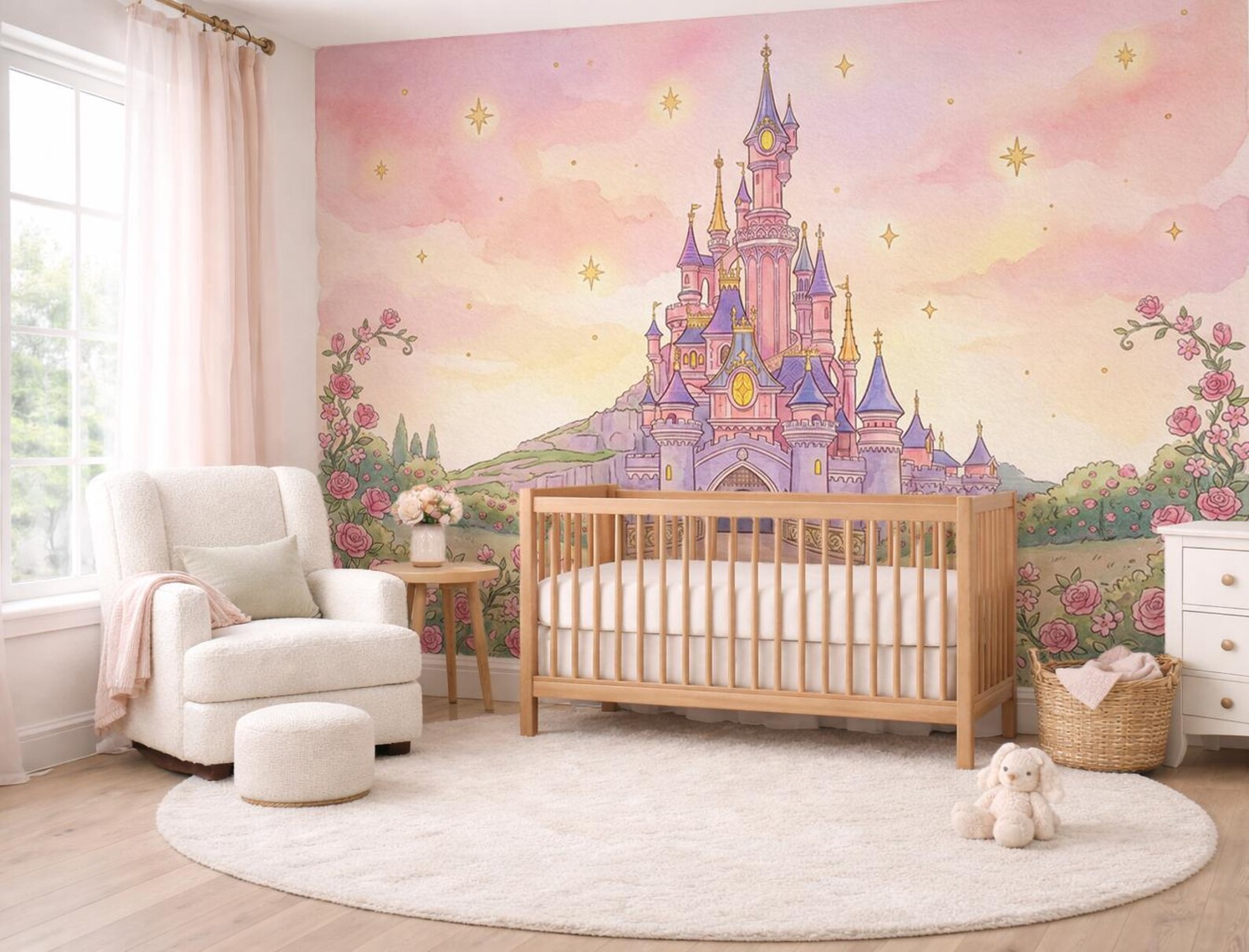 Sleeping Rose Castle Nursery Wall Mural – Fairytale Wallpaper for Baby ...