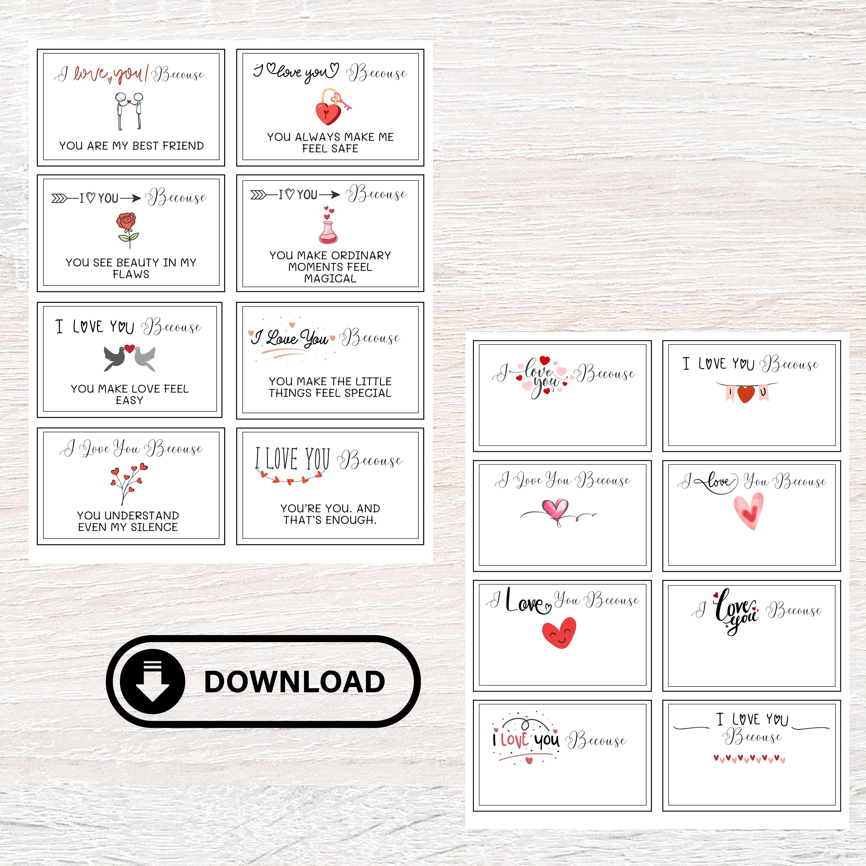 Note Card Love Notes Why I Love You Cards Love Notes for Husband Valentine's Day Card ...