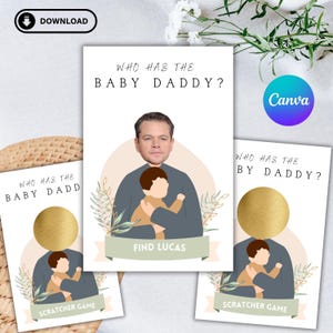 Who Has The Baby Daddy Baby Shower Game Scratch off game  Find the dad game baby daddy scratch off