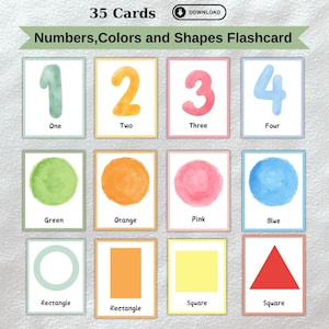 Números cores formas flashcard para crianças números cartões montessori formas cartões pré-escolares imprimíveis cartões flash cores da criança