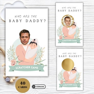 Wie heeft de baby? Papa vind de vader Spel Babyshower Babyshower Krasspel