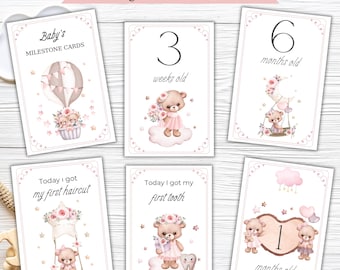 Baby Girl Milestone Card Baby Month Cards Monthly Milestone Cards  New mom gift  Memories Photo Cards newborn present
