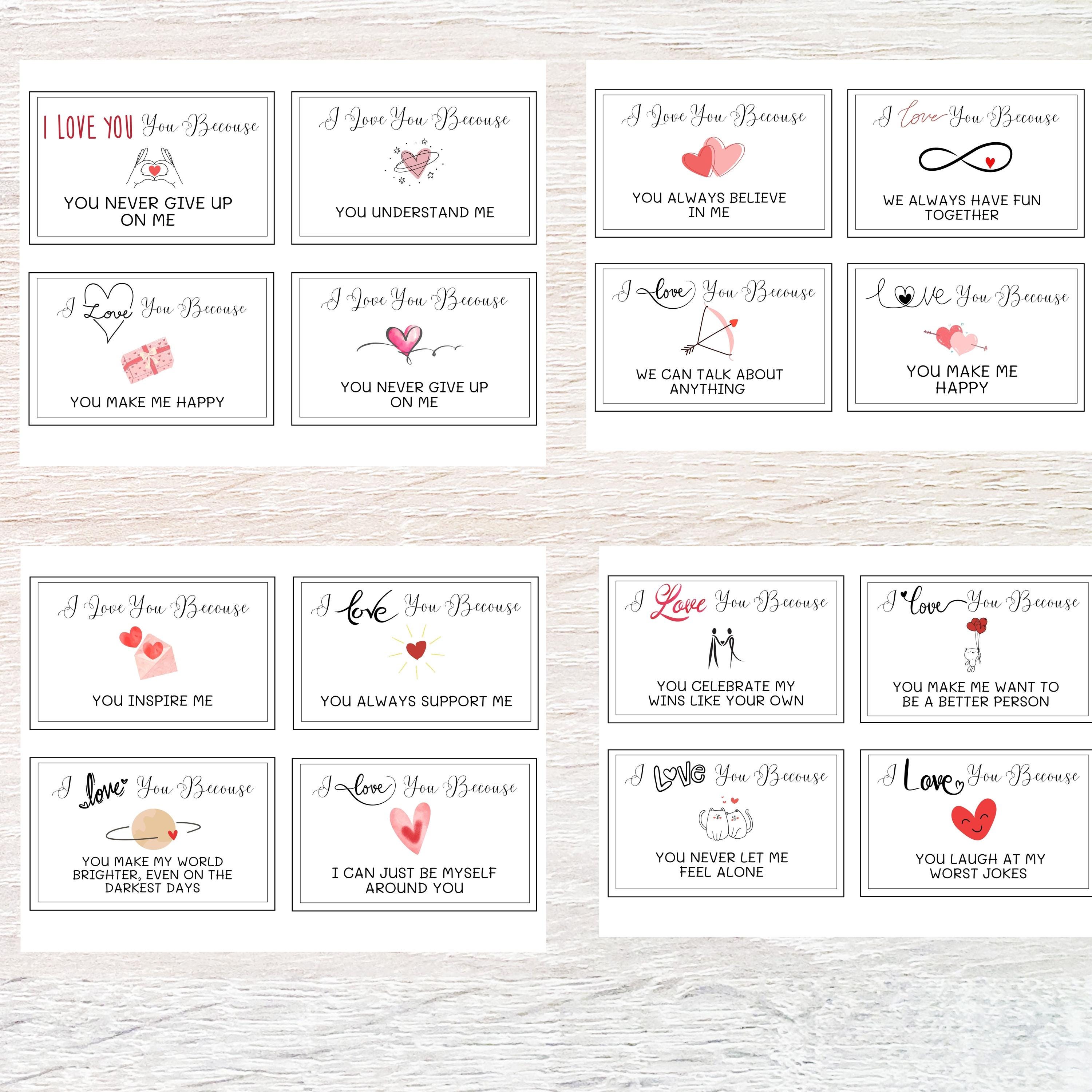 Note Card Love Notes Why I Love You Cards Love Notes for Husband Valentine's Day Card ...
