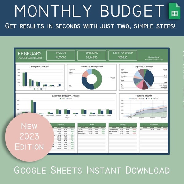 New Budget Spreadsheet for Google Sheets: Monthly Budget Template, Personal Finance, Budget Planner, Spending Tracker, Savings Goals