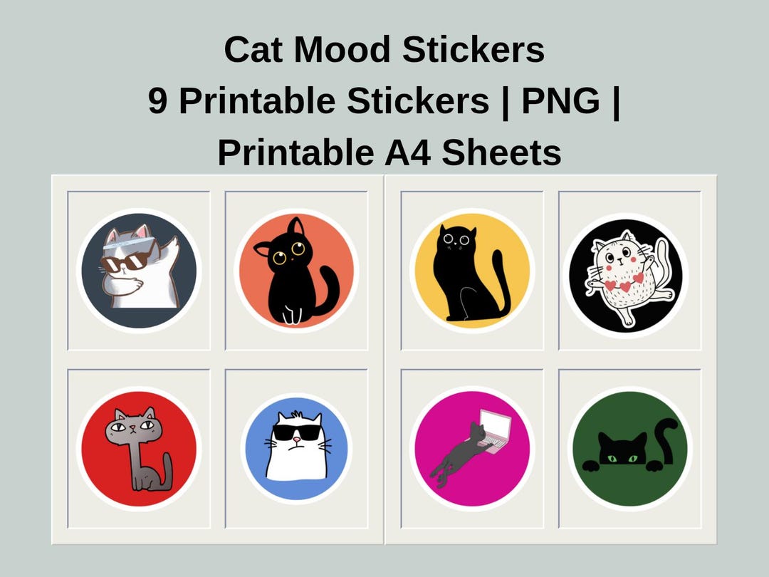 Cute Cat Mood Stickers | Printable Cat Stickers | Emotional Cat ...