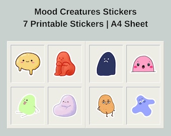 Mood Creatures Stickers | Emotional Stickers Printable || A4 Sticker Sheet | Instant Download