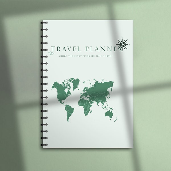 Green Travel Planner with Memory Pages A4 to A5 - PDF & JPG to Capture, Organize, and Cherish Your Adventures on the Go!