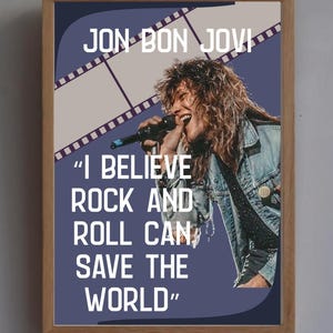 Plakat z cytatem Jona Bon Joviego – Rock and Rollowa sztuka ścienna – Legenda rocka lat 80. do druku – Sztuka muzyki vintage – Estetyczny plakat cyfrowy