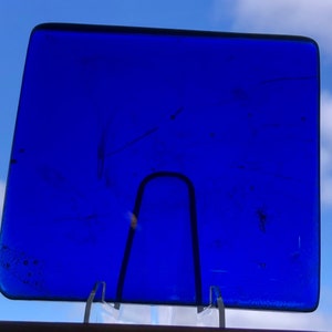 Cobalt Blue 4 inch glass square made from vintage Blenko Dalle de Verre glass