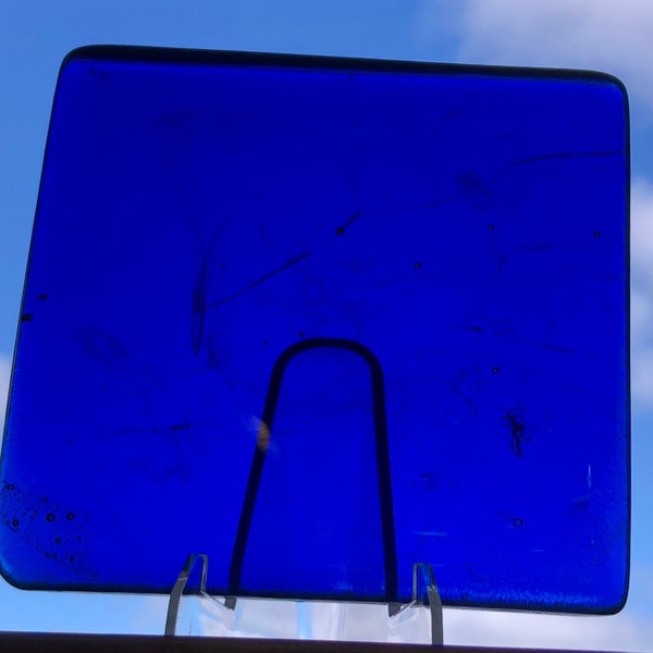 Cobalt Blue 4 inch glass square made from vintage Blenko Dalle de Verre glass