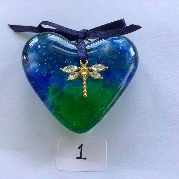 Dragon fly or Bee Glass Hearts