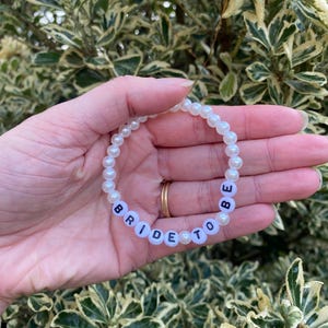 Personalized Beaded Bride Bracelet: Pastel Seed Beads, Gold Lettering