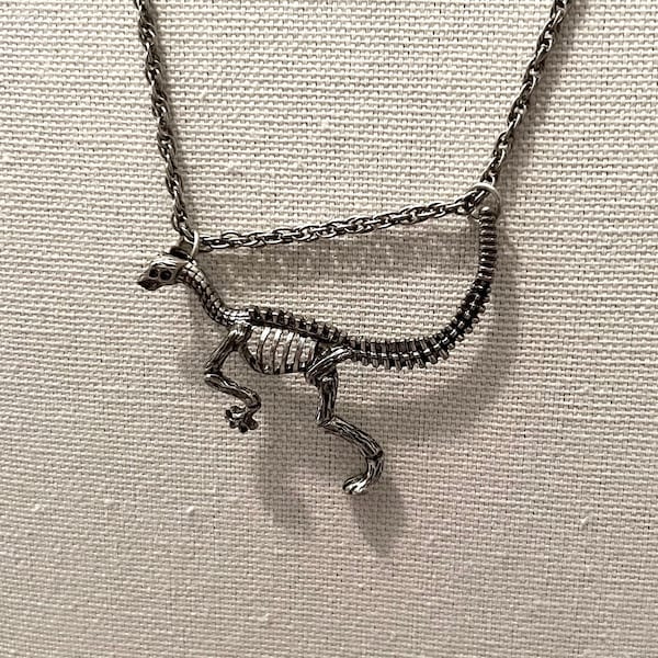 Dinosaur necklace, skeletal necklace, jurassic park, Allosaurus, Prop Necklace, Handmade Jewelry, Metal work.