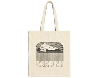 Bookish Cotton Canvas Tote Bag: Vintage Woman Reading Art