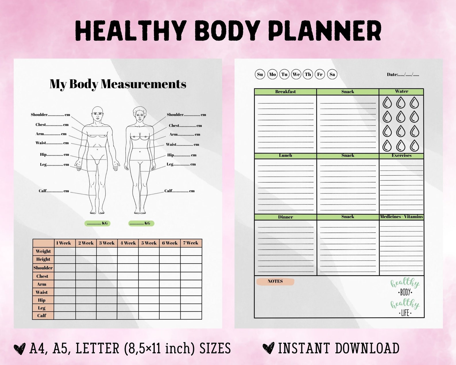 Printable Body Measurements Planner Healthy Body Planner - Etsy