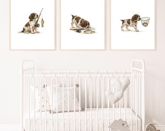 Watercolor German Shorthaired Pointer With Fishing Nursery Print, Dog Wall Art (Digital Download)