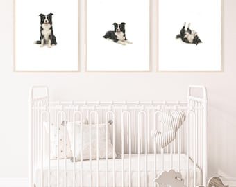 Border Collie Hund Druck, Aquarell Kinderzimmer Wandkunst (digitaler Download)