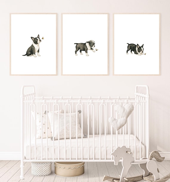 Watercolor Boston Terrier Puppy Print, Dog Nursery Decor (Digital Download)