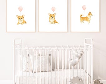 Corgi Dog Print, Watercolor Nursery Wall Art (Digital Download)